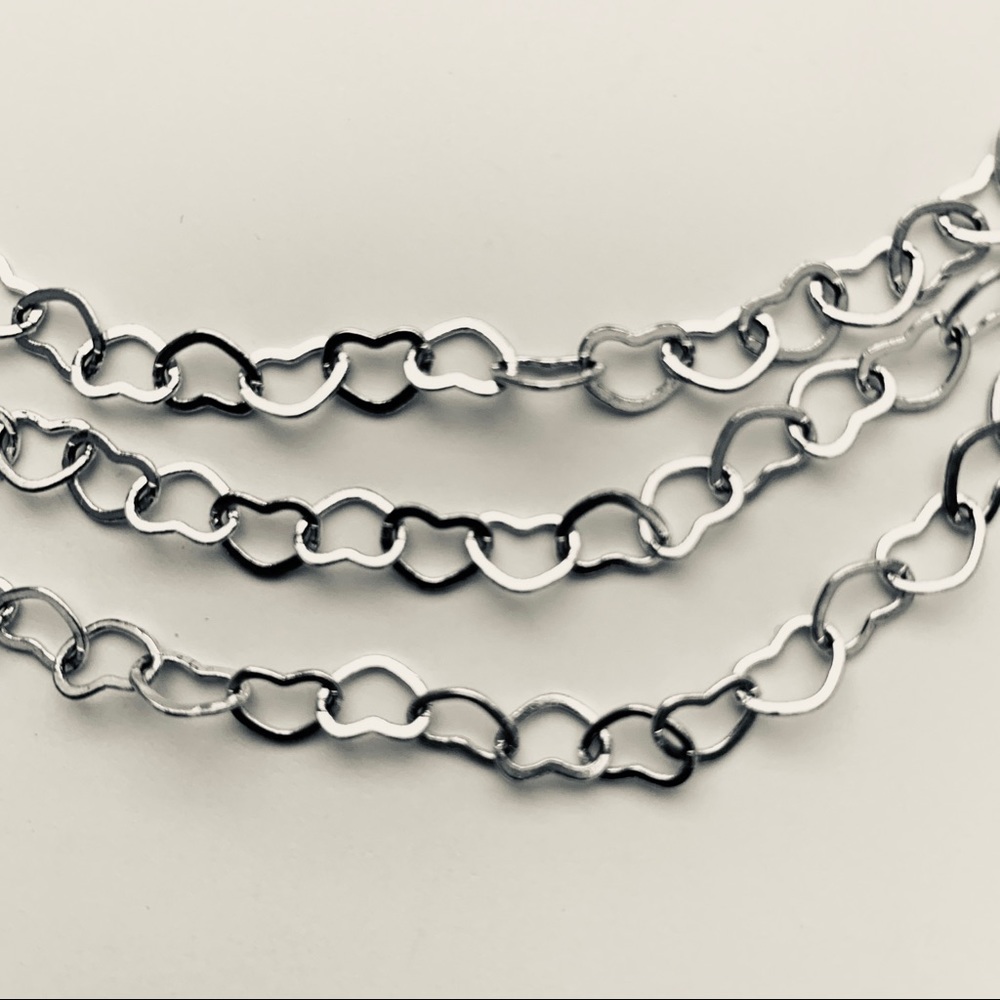 Bracelet heart silver triple chain, toggle closure